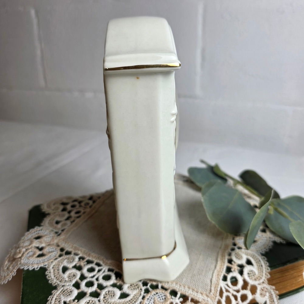 Vintage Howard Miller Ivory Porcelain Floral Clock Gold Roman Numeral Quartz - Picture 6 of 10
